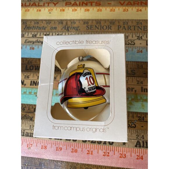 VINTAGE Satin Ball Firefighter Fire Dept 10 Christmas Ornament Fire Engine 80s - Picture 3 of 13